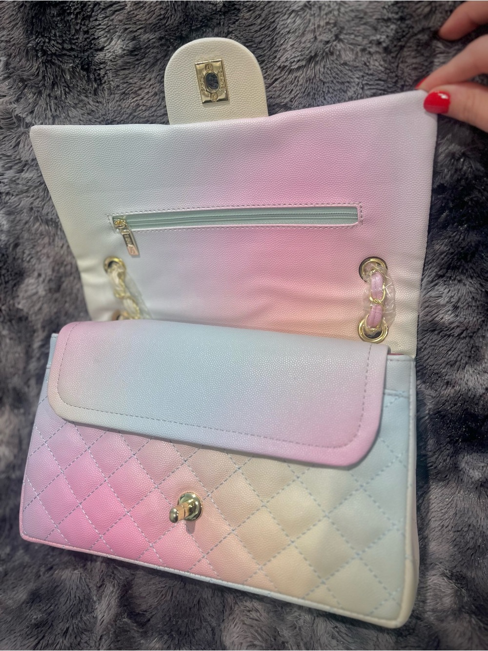 ℂ𝕙𝕒𝕟𝕖𝕀 • Pastel Rainbow Crossbody Leather Flap Bag